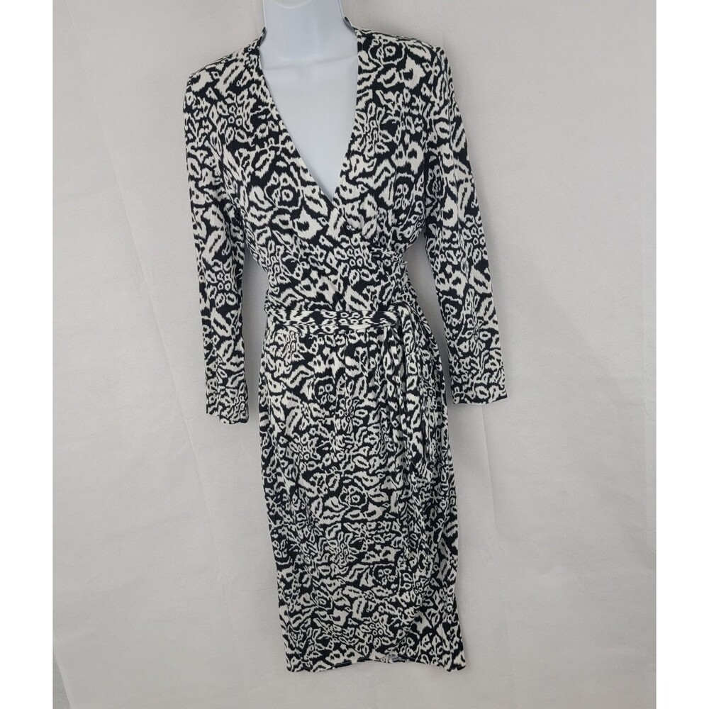 DIANE VON FURSTENBERG Womens Wrap Dress Sz 8 Animal Ikat City Knee Cotton VTG